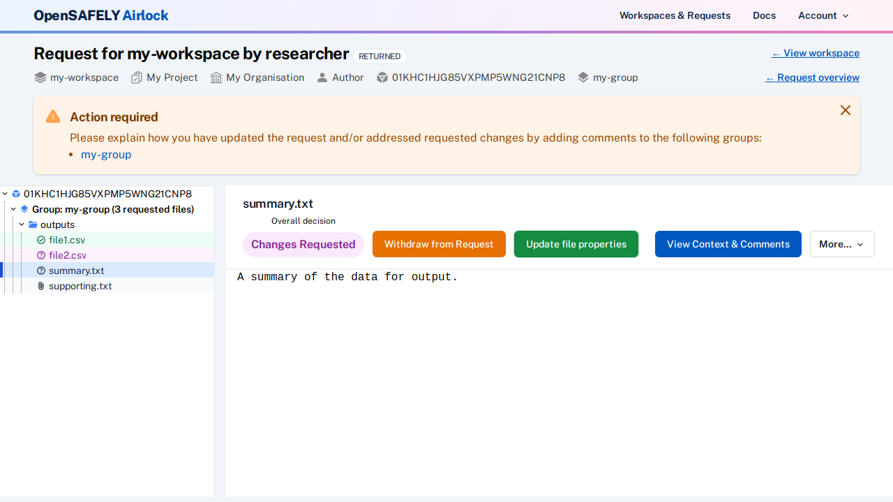 Comments required before resubmitting a request
